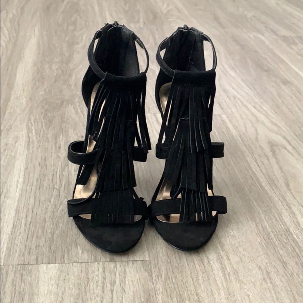 Madden Girl Black Fringe Heels